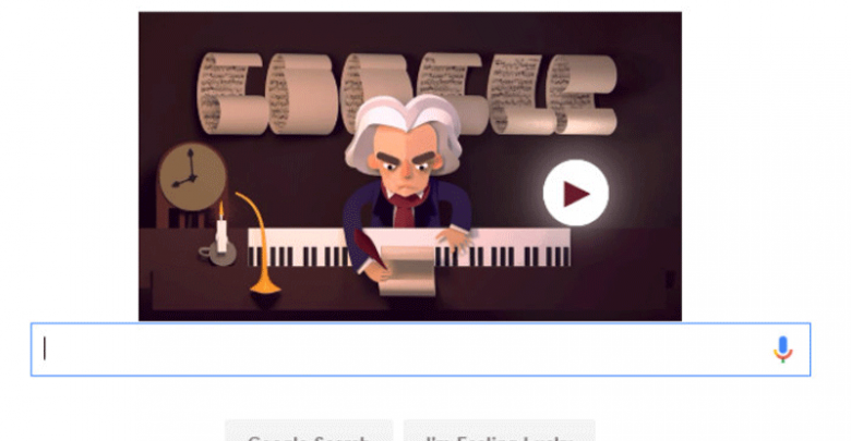 Doodle Google di oggi 17 dicembre dedicato a Beethoven