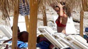 Victoria's Secret model is Adriana Lima spotted with German footballer Sami Khedira at the beach in Mykonos, Greece. Pictured: Sami Khedira, Adriana Lima Ref: SPL1316514 110716 Picture by: Vito / Splash News Splash News and Pictures Los Angeles:310-821-2666 New York:212-619-2666 London:870-934-2666 photodesk@splashnews.com 