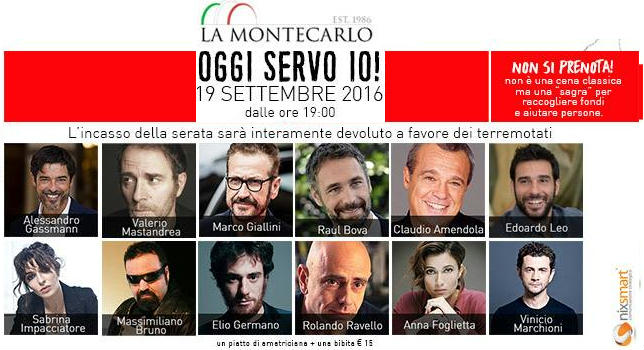 Raoul Bova e Claudio Amendola camerieri per l'iniziativa "Oggi Servo io, un'amatriciana per Amatrice" (Video)