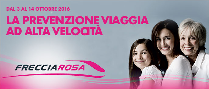 Frecciarosa, la campagna Trenitalia per la prevenzione del tumore al seno: dal 3 al 14 ottobre