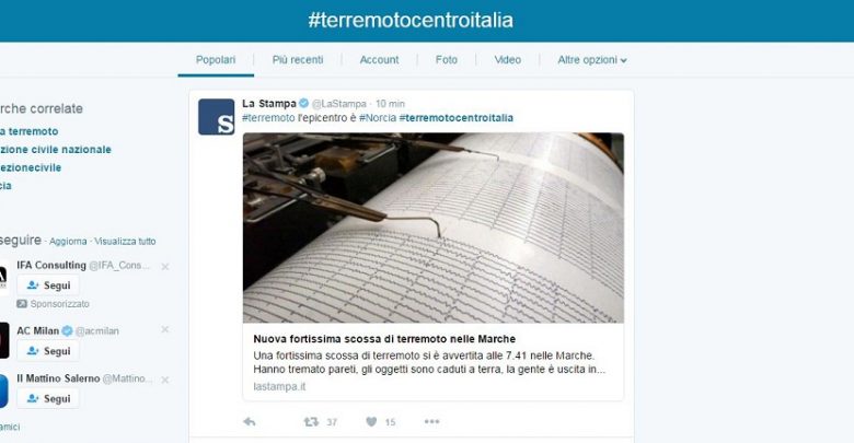 Terremoto 30 ottobre nel Centro Italia: live tweet