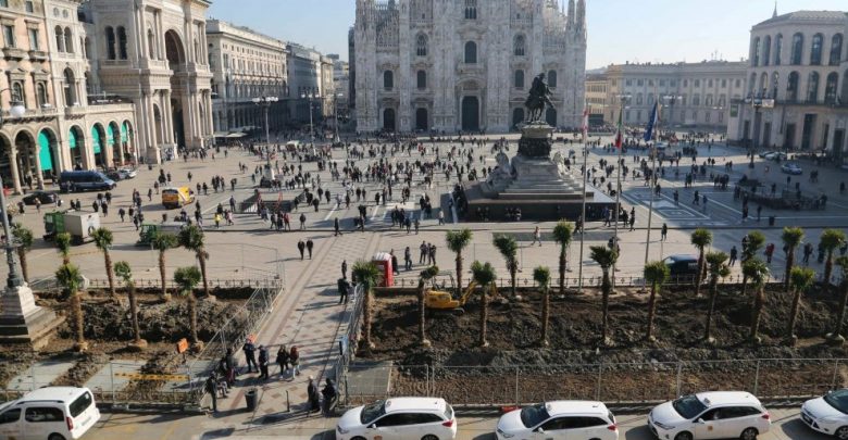 Milano, palme e banani in Piazza Duomo (foto) 2