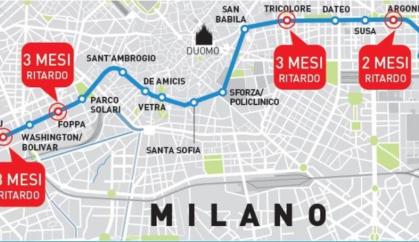 Milano, Linea Metro 4: La mappa dei ritardi sui lavori