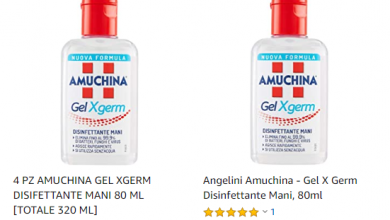 Photo of Amuchina Gel Mani in vendita su Amazon a 30 € a flacone