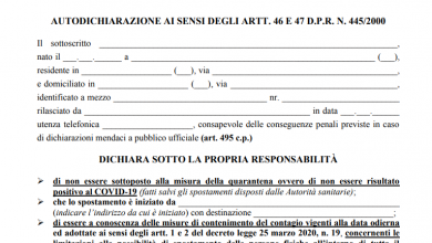 Photo of Il nuovo modello di autocertificazione (26 marzo) da stampare in pdf